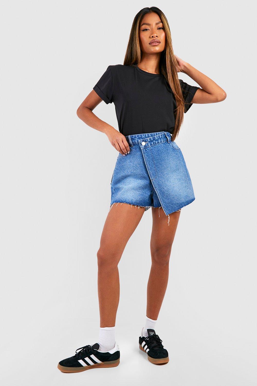 Wrap Waist Raw Hem Denim Skort